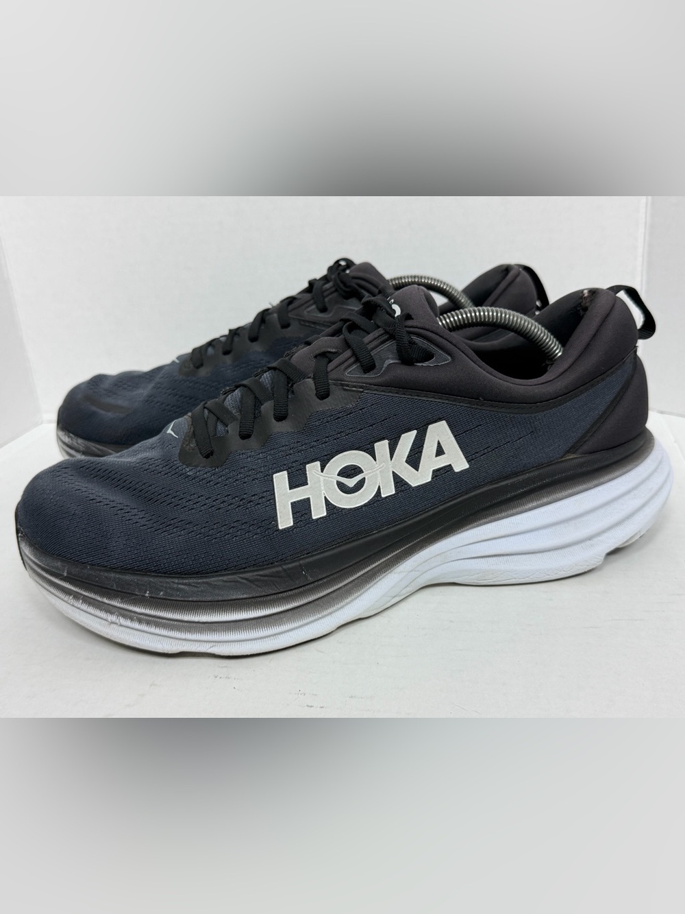 Hoka Bondi 8 Wide Mens Running Shoes Black White 1127953 BWHT Size 12 2E